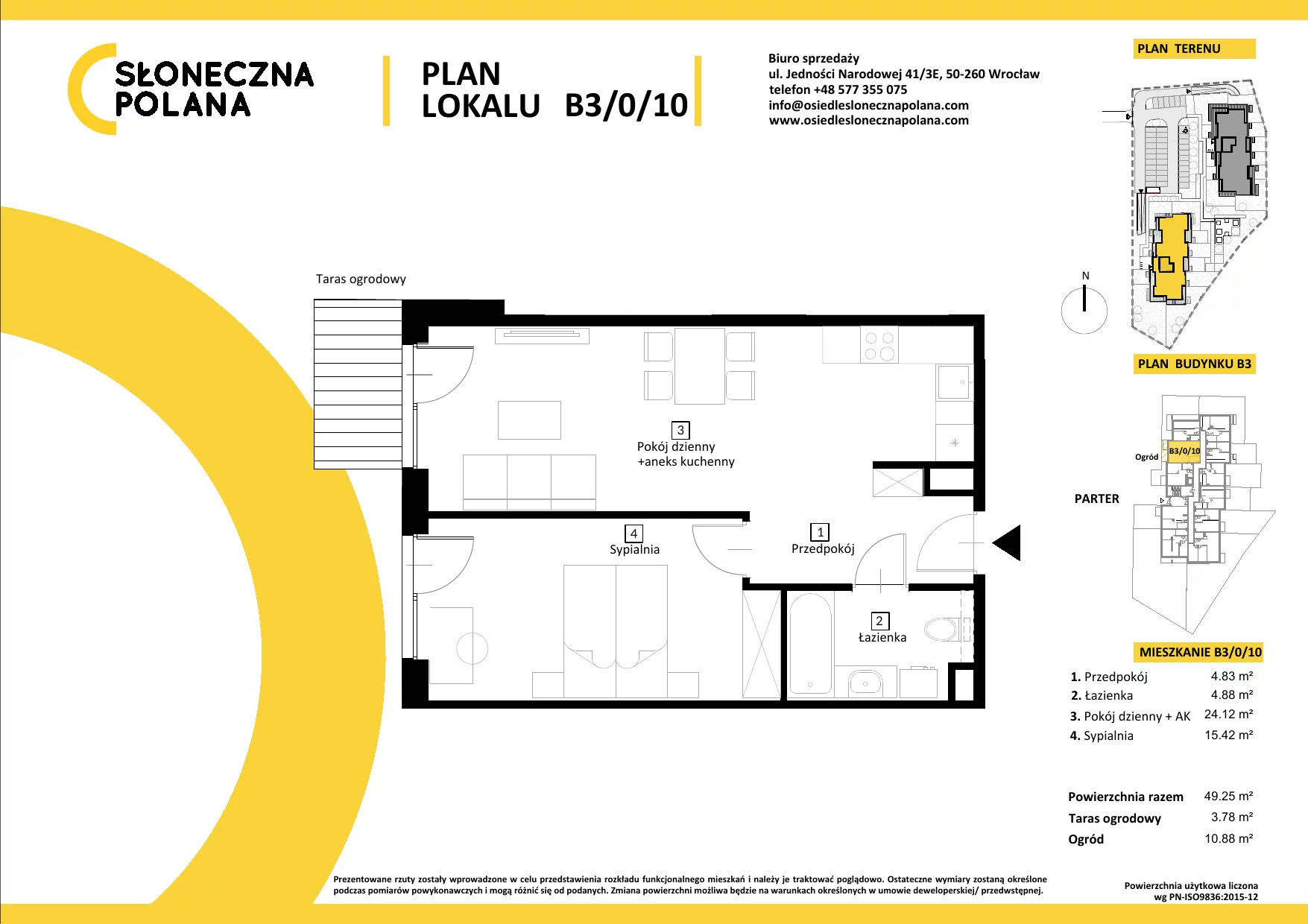 Mieszkanie 49,25 m², parter, oferta nr B3/0/10, Słoneczna Polana, Kudowa-Zdrój, ul. Bluszczowa